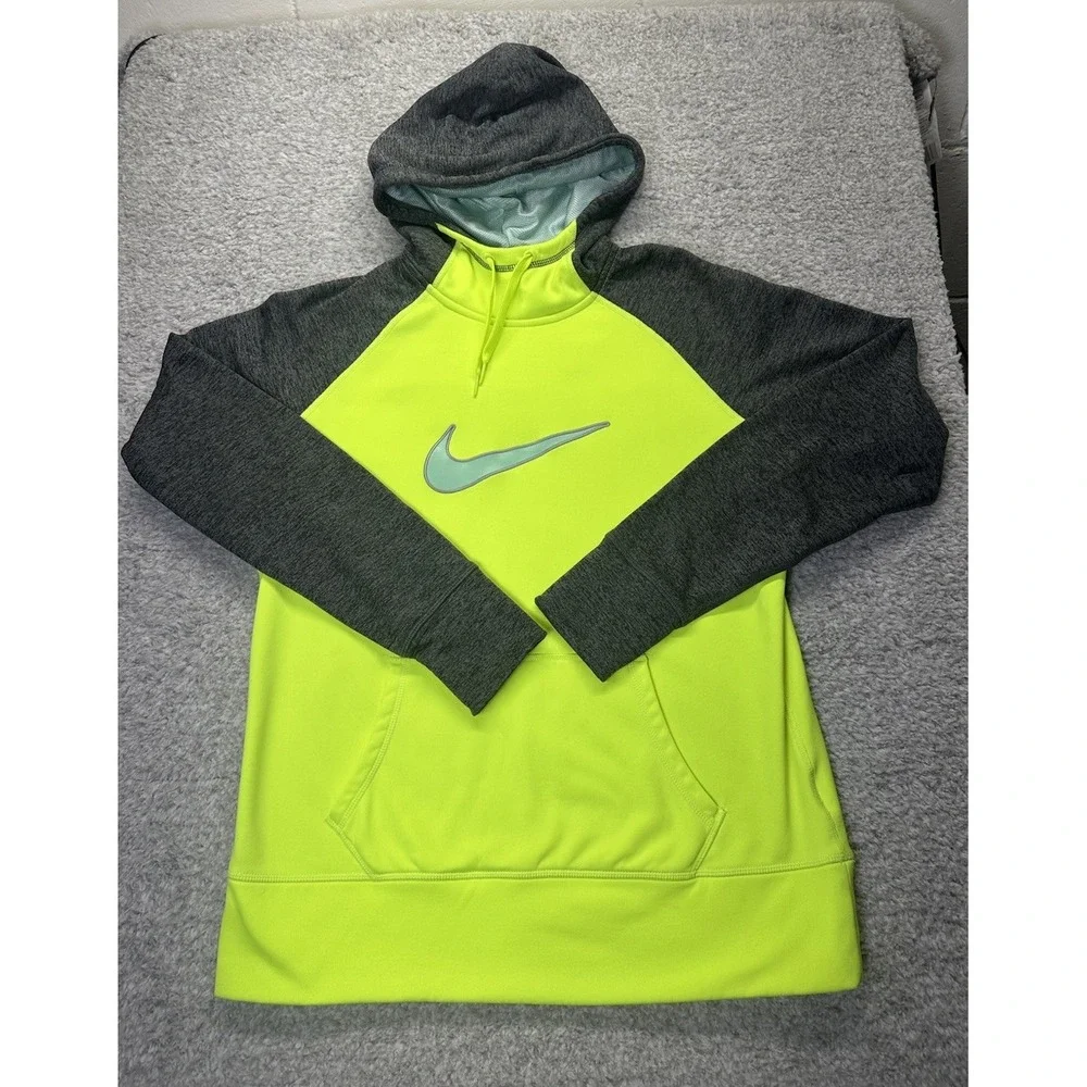 Nike Swoosh Out All Time Women's Pullover Hoodie Yellow Gray Sweatshirt Size‎ L